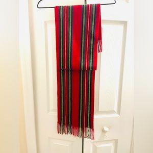 John Wanamaker 100% Merino Wool Scarf Red/Green/Blue/Yellow Striped Scarf 6ft